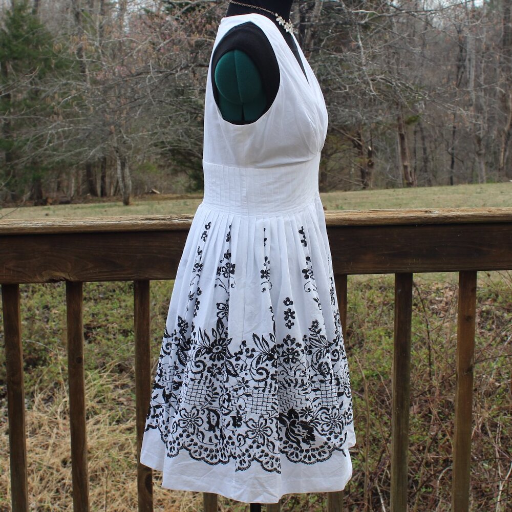 Summer SUNDRESS Party Business Classy Comfy Cotton Black - White Floral Pockets! - Picture 4 of 8